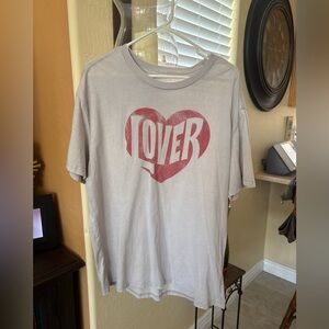 MAD Engine Light Gray Short Sleeve Tee with Red Heart 'LOVER' Graphic